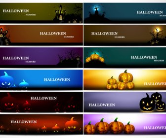 Abstract Bright Colorful Headers 12 Collection Halloween Design Vector Illustration