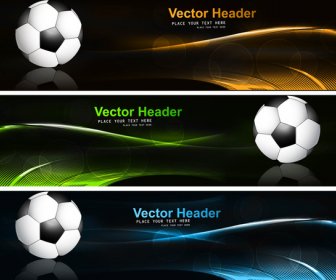 抽象的な明るくカラフルなヘッダー サッカー ボール セット波のベクトル図