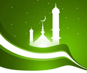 Vector De Onda Colorido Verde Brillante Resumen Ramadán Kareem