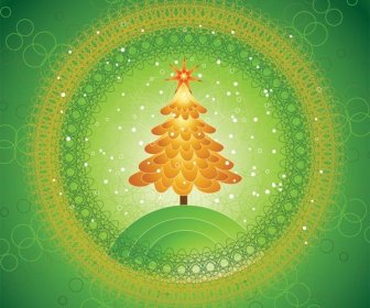 Resumo Caligráfico Feliz árvore De Natal Dourada Com Vetor De Fronteira