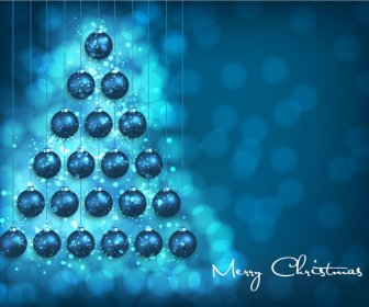 Abstract Christmas Tree With Balls On Blurred Background