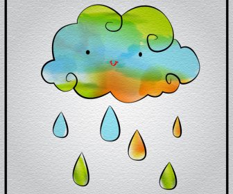 Lukisan Watercolored Awan Dan Hujan Abstrak