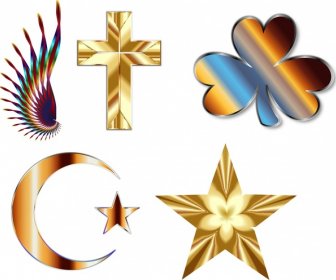 Abstract Decorative Icons Illustration With Shiny Metal Style
