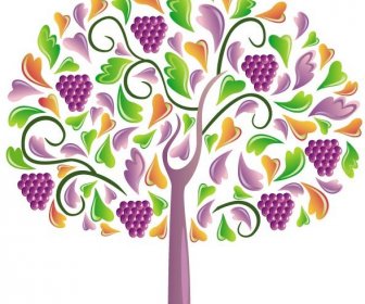 Pohon Bunga Seni Abstrak Anggur Dengan Cinta Jantung Vektor