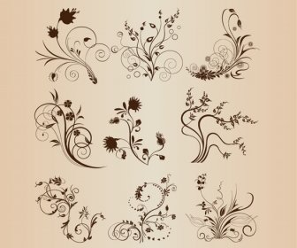 Abstrato Design Floral Elementos Vetoriais Conjunto