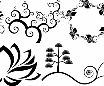 Абстрактные цветы украшения наборы в черно-белом