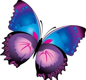 추상 광택 귀여운 파란색과 보라색 나비 무료 벡터