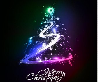 Abstract Glowing Merry Christmas Tree With Typography Text Wallpaper Vector