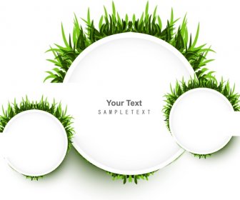 Abstract Green Grass Circle Frame Vector White Illustration