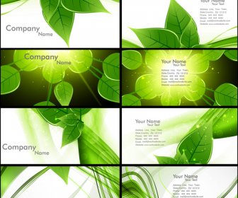 抽象的なグリーン生活光沢のあるカラフルなコレクション名刺設定ベクトル図