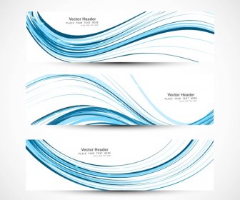 Abstrak Header Garis Biru Gelombang Teknologi Vektor Ilustrasi