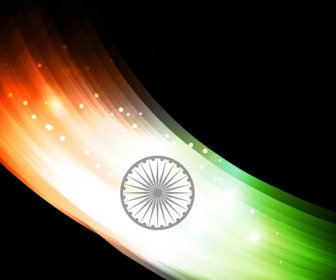 Abstrakte Indische Flagge Glänzend Schwarz Tricolor Welle