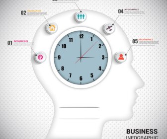 Abstract Infographic Design With Human Head And Clock