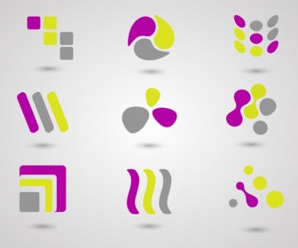 Abstract Logo Sets Design In Violet Yellow Grey
