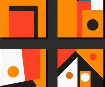 Abstract Paintings Orange Theme Colorful Geometric Decor