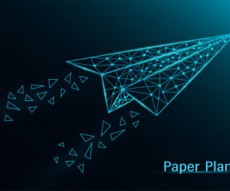 Abstract Paper Plane Dark Neon On Blue Background Illustration Vector