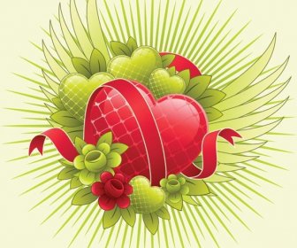 抽象的な赤と緑のハート バレンタイン グリーティング カード ベクトル