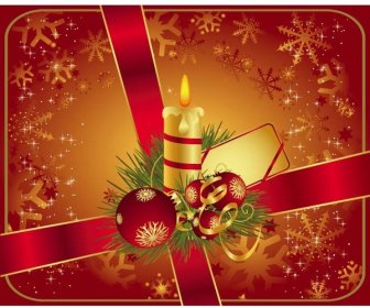 Kartu Natal Merah Abstrak Dengan Lilin Dan Busur Vektor