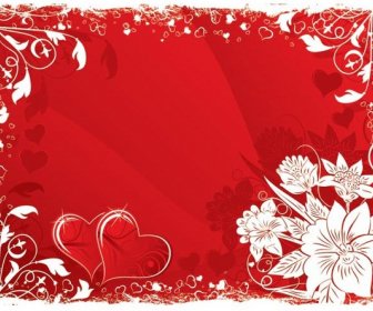 ความรักสีแดงพื้นหลังเฟรม ด้วยดอกไม้ออกแบบเวกเตอร์นามธรรม
