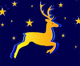 Abstract Reindeer And Stars On Dark Background