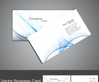 Abstract Shiny Blue Colorful Wave Business Card Set Background Illustration