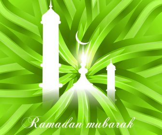 Abstrakcja Błyszczący Kolorowy Zielony Ramadan Kareem Wektor Tle