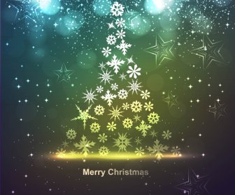 Abstract Snowflakes Christmas Tree Bright Colorful Vector