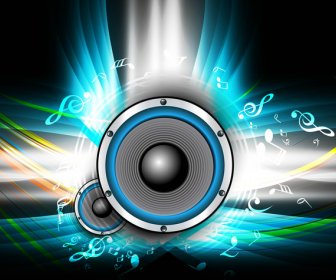 Abstract Speakers Bright Background Colorful Wave Music Notes Vector Illustration