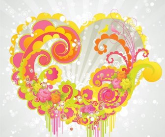 Soyut Swirls Kalp Vektör Doodle Tasarımlar Sevgililer Günü Tebrik Kartı