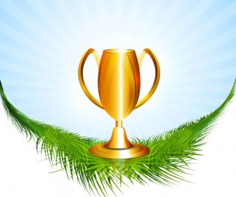 Abstract Trophy Sitting On Grass Colorful Vector Design