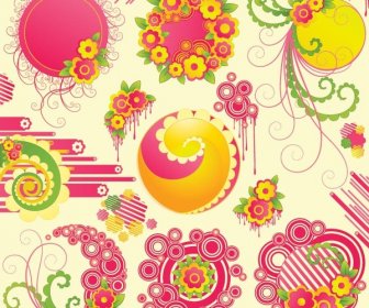 Abstract Various Floral Swirls Pattern Design Elements Vector