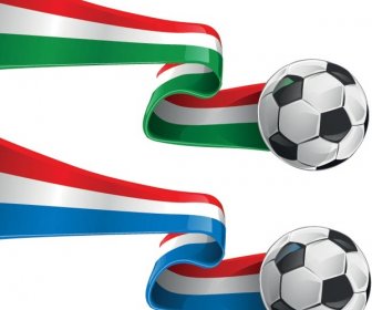 3d Italia Dan Perancis Bendera Sepak Bola Pita Ekor Vektor Abstrak