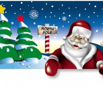 ซานตาคลอส 3 มิตินามธรรมในฤดูหนาวขั้วโลกเหนือแนวเวกเตอร์แบนเนอร์คริสต์มาสสุขสันต์