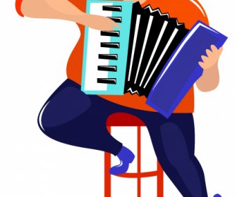 Accordion Player Icon Colored Cartoon Character Sketch