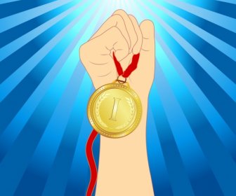 Achievement Background Hand Holding Medal Icon