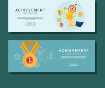 Achievement Banner Cup Medal Icons Webpage Design Style