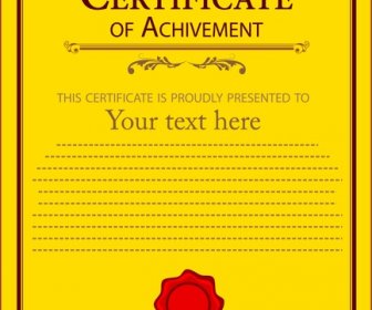 Achievement Certificate Desin In Classical Yellow Background