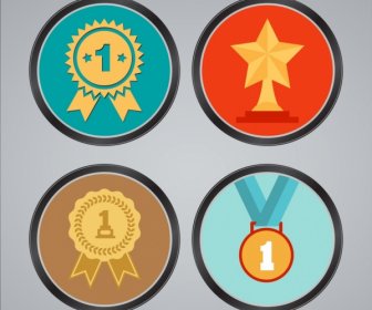 Achievement Concept Various Colored Round Medal Icons Decor