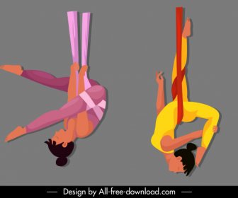 Acrobat Performer Icon Women Motion Sketch Cartoon Design