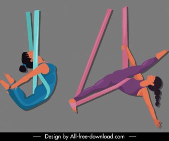 Acrobat Yoga ícones Desenho Animado Esboço De Personagem