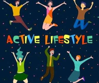 Active Lifestyle Background Excited Jumping Human Icons