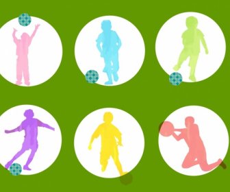 Jugador De Futbol Activo Iconos Coloridos Silueta Aislamiento