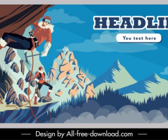 Adventure Advertising Poster Mountain Climbers Sketch Cartoon Design