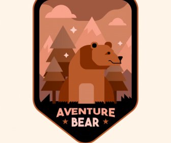 모험 배지 템플릿 귀여운 야생 곰 스케치