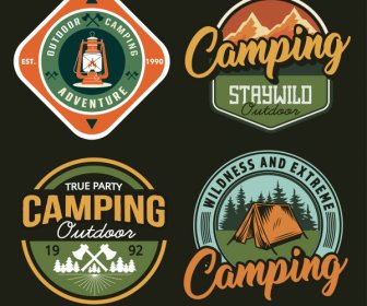 Abenteuer Camping Etiketten Vorlagen Flache Retro-Design