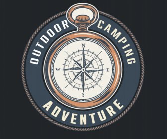 Aventura Camping Logotipo Tipo Bússola Esboço Elegante Clássico