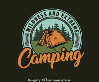 Adventure Camping Logotype Dark Classic Design Tent Sketch