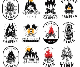 adventure camping logotypes retro handdrawn sketch