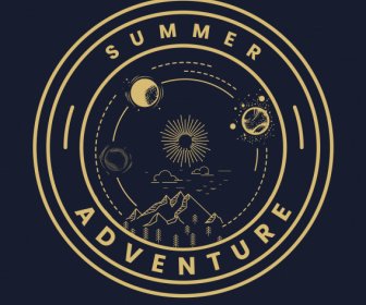Adventure Logo Template Dark Circle Mountain Planets Sketch