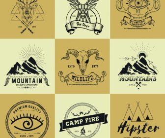 Adventure Logo Templates Retro Mountain Reindeer Tent Sketch